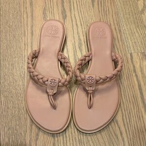 Tory Burch Blush Braided Leather Thong Sandals